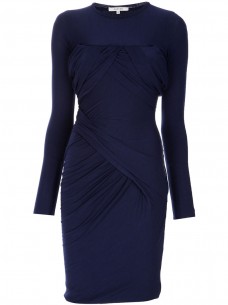 Grab the Katie Holmes CARVEN indigo ruched stretch-wool dress available at farfetch.com