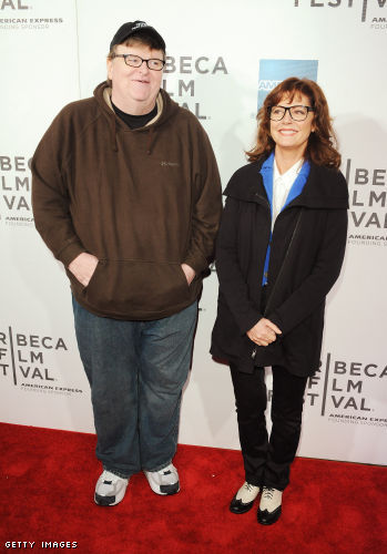 Filmmaker Michael Moore and actress Susan Sarandon attend Tribeca Talks Directors Series during the 2012 Tribeca Film Festival