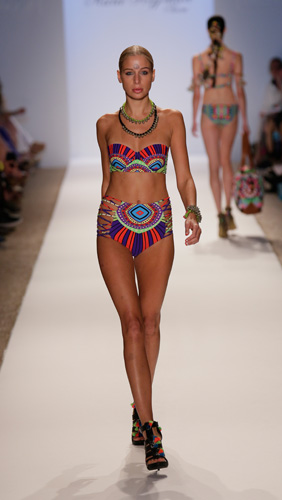 High waist bathing suit with cut out sides by Mara Hoffman Swim seen at Mercedes-Benz Fashion Week Swim 2014