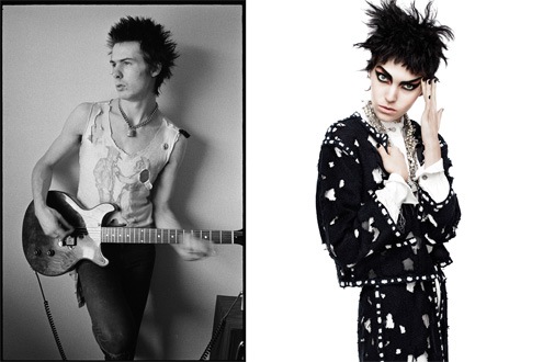 Left: Sid Vicious, 1977. Courtesy of The Metropolitan Museum of Art, Photograph © Dennis Morris - all rights reserved Right: Karl Lagerfeld (French, born Hamburg, 1938) for House of Chanel (French, founded 1913), 2011. Vogue, March 2011. Courtesy of The Metropolitan Museum of Art, Photograph by David Sims.