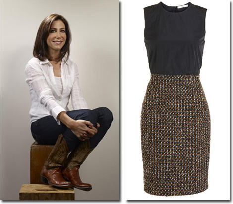 Levi jeans and vintage cowboy boots are Alison's favorite casual look and her go-to Carven dress for business.
