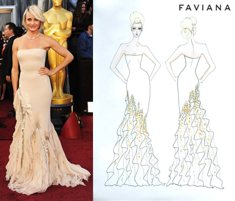 Cameron Diaz on the red carpet and the Faviana inspired dress