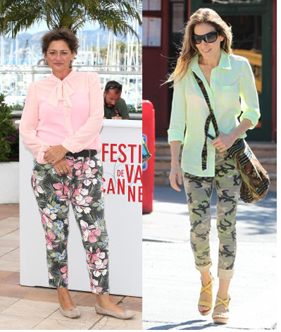 Flora & Fauna print pants: Annet Malherbe at Cannes and Sarah Jessica Parker in NY with her Ikat print Cleobella ‘Inika’ bag