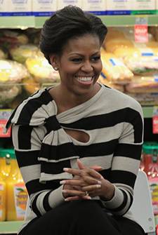First Lady Michelle Obama wearing a Tracey Reese sweater