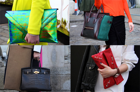 London Fashion Week Street Style Trend: Structured bags & colorful clutches