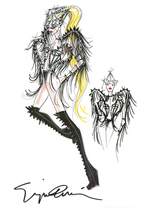 Giorgio  Armani original sketch of the costume Lady Gaga will wear on her Born This Way Ball tour