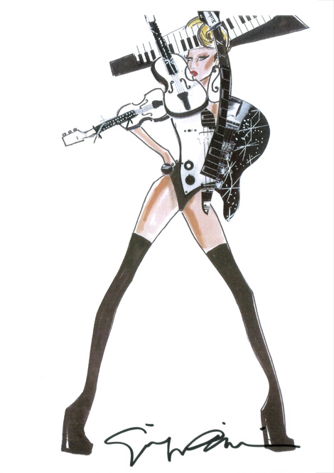 Giorgio  Armani original sketch of the costume Lady Gaga will wear on her Born This Way Ball tour