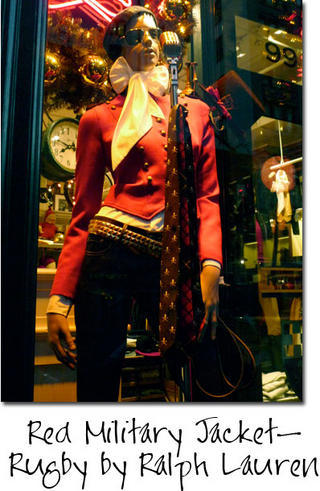 Red military jacket in the Ralph Lauren Rugby window