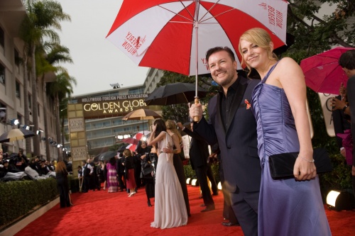 Host Ricky Gervais arrives at the 67th Annual Golden Globe Awards. Photo: HFPA