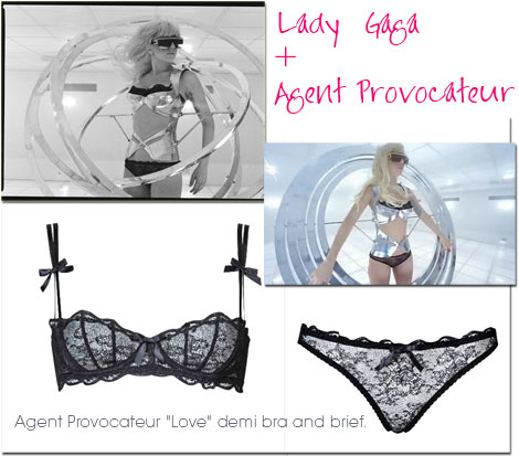 Lady Gaga unleashes a fashion packed video for her latest single "Bad Romance", which features Agent Provocateurs "Love" demi bra and brief.