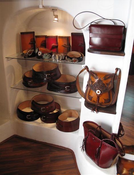 Leather bags with tooled motiff