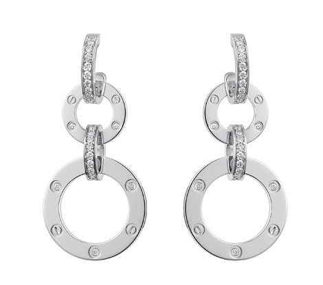 Love ear pendants in white gold with diamonds