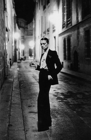 Yves St. Laurent “Le Smoking” immortalized in this 1975 Helmut Newton photo