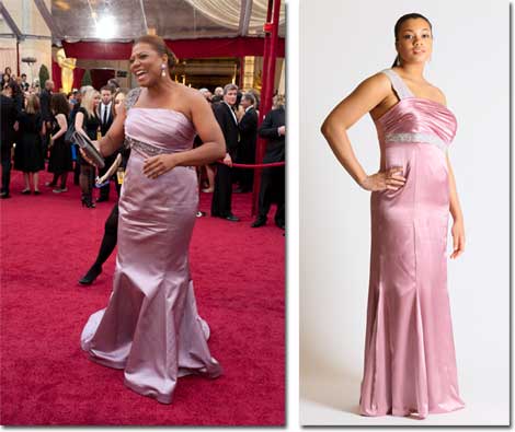 Queen Latifah on the Oscar Red Carpet and the Faviana version of the dress