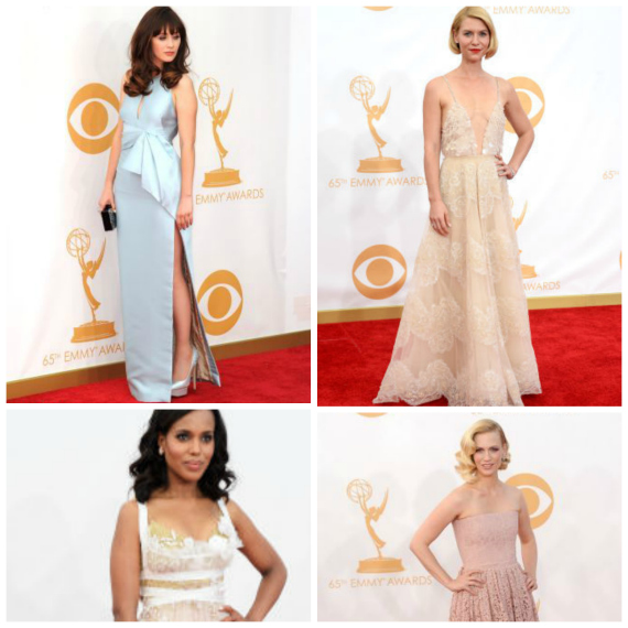 Zoey Deschanel in J Mendel, Claire Danes in Armani Prive, Kerry Washington in Marchesa, and January Jones in Givenchy